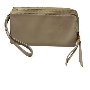 Hobo Taupe Leather Double Zip Wristlet Clutch Wallet 2024250003
